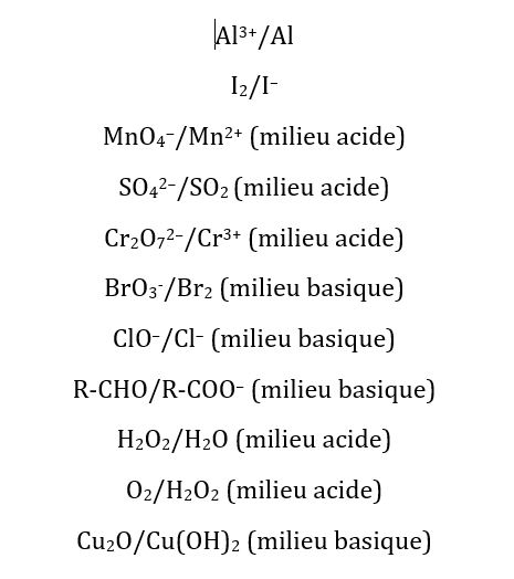 Couples redox
